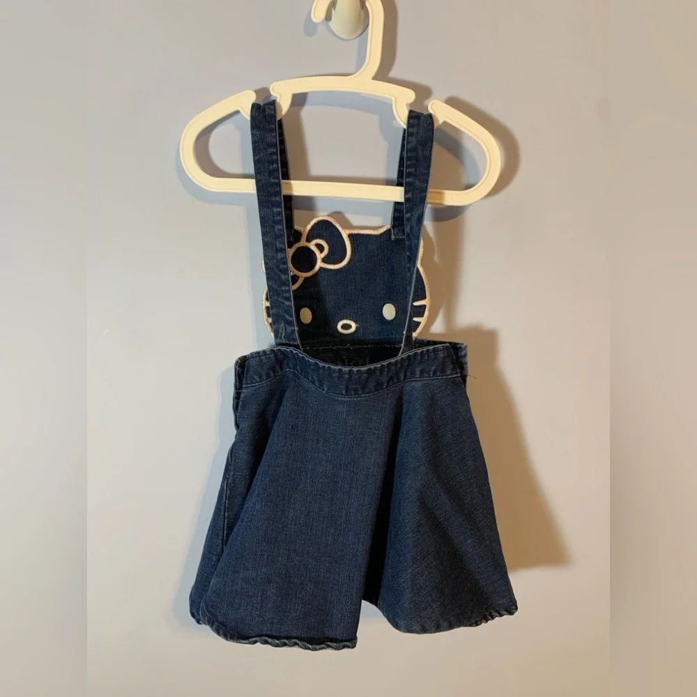 Hello Kitty Denim Jumper overall Dress dark denim pink embroidered outline 3t
